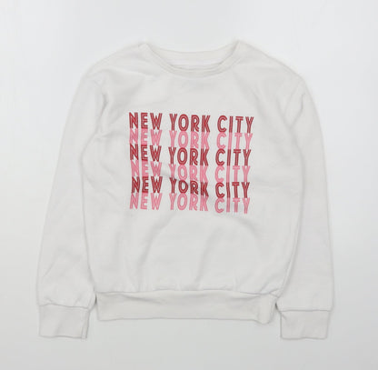 Additional front view of Primark girls’ white cotton pullover sweatshirt, size 9-10, years pullover