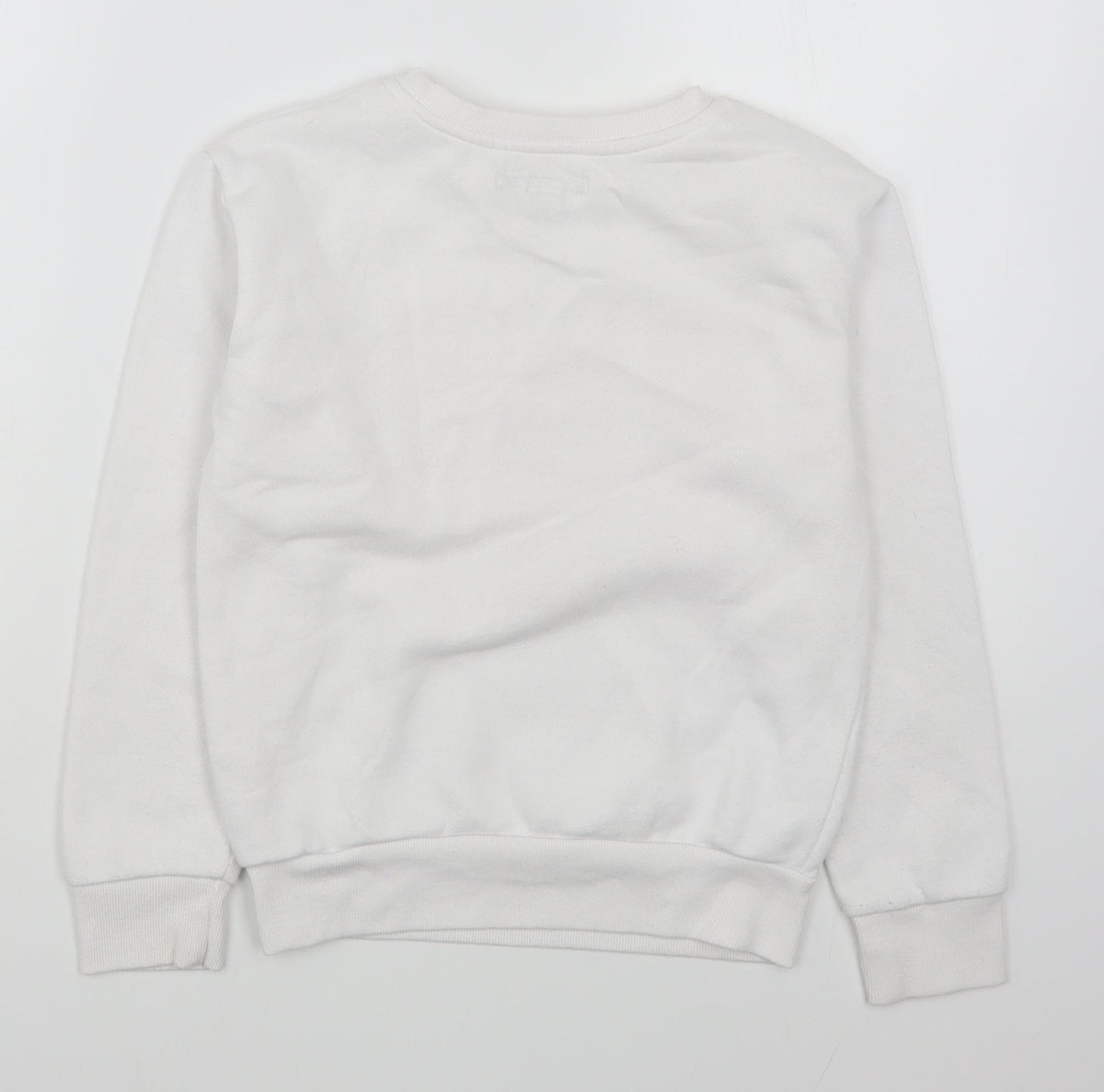 Back view of Primark girls’ white cotton pullover sweatshirt, size 9-10, years pullover
