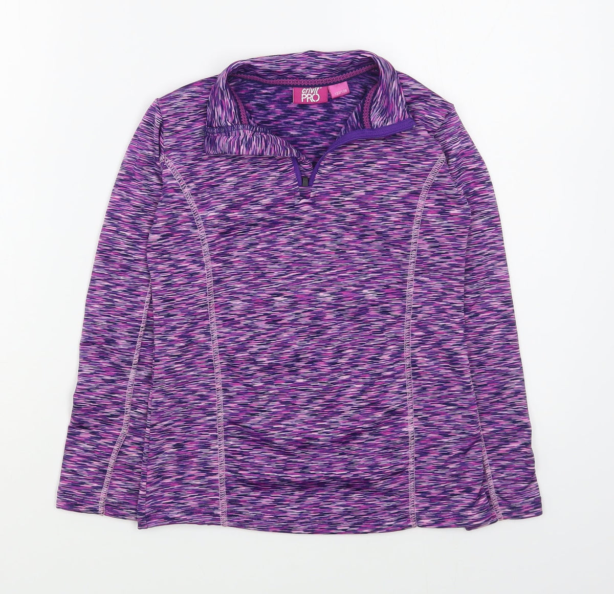 Additional front view of Crivit girls’ purple jacket, size 7-8, years zip