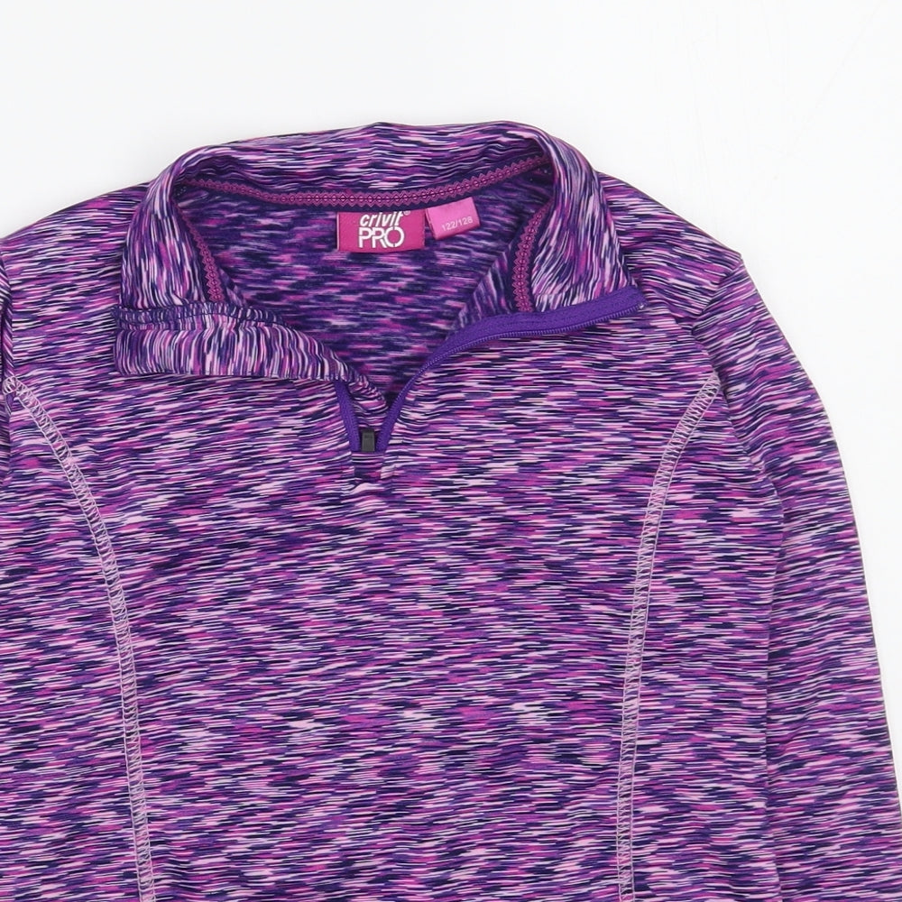 Close-up detail of Crivit girls’ purple jacket, size 7-8, years zip