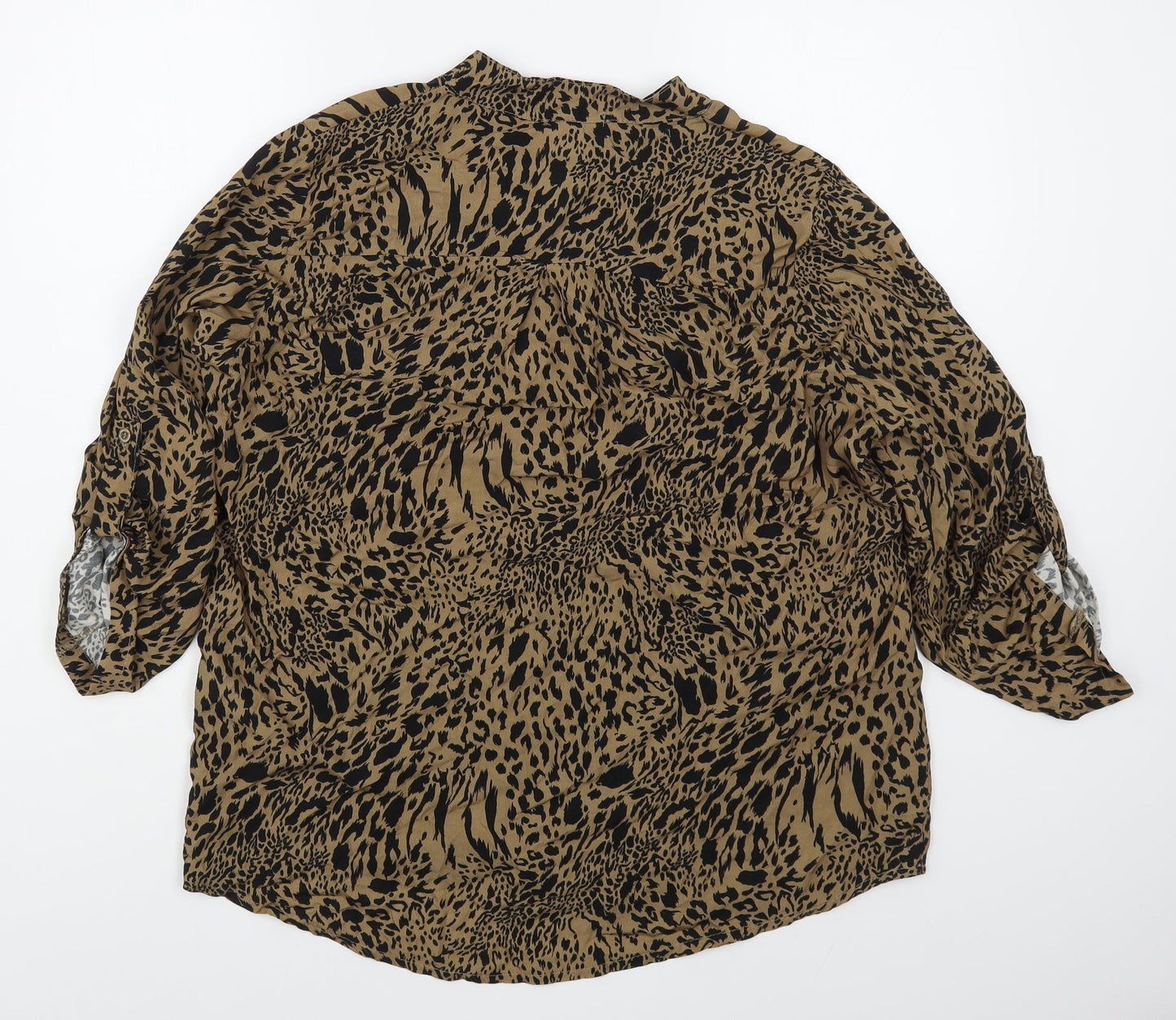 Zabaione Womens Brown Animal Print Viscose Basic Blouse Size L V-Neck