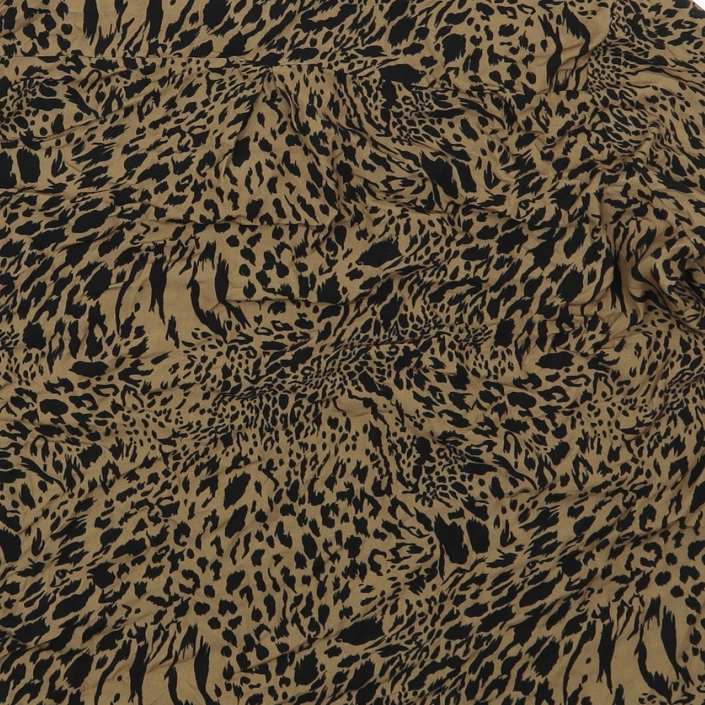 Zabaione Womens Brown Animal Print Viscose Basic Blouse Size L V-Neck