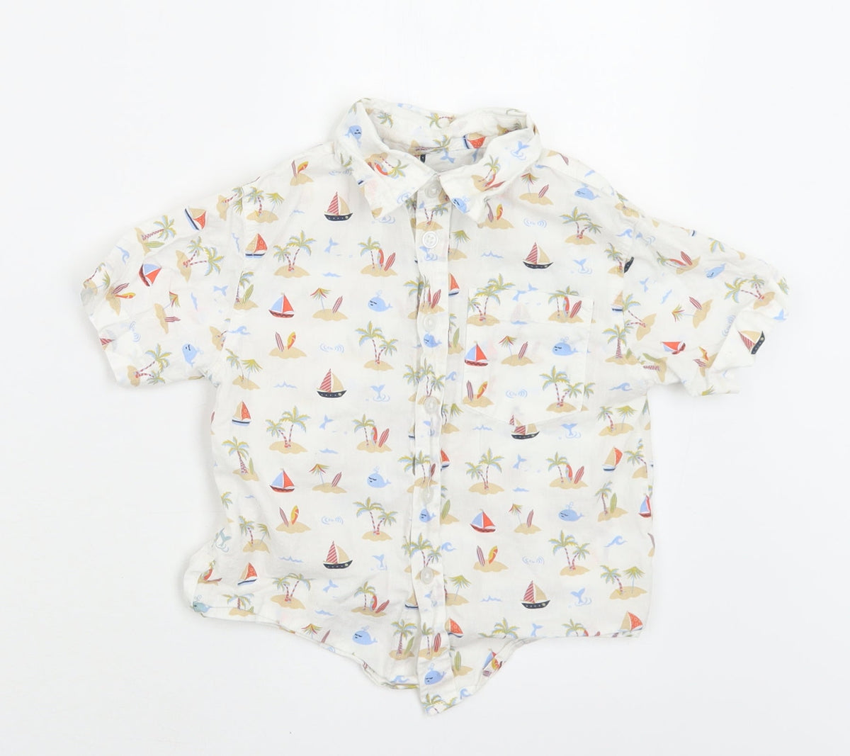 Additional front view of buttons & Thread boys’ white geometric cotton basic button-up, size 3, years collared button