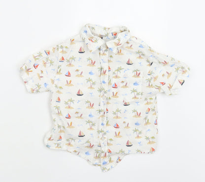 Additional front view of buttons & Thread boys’ white geometric cotton basic button-up, size 3, years collared button