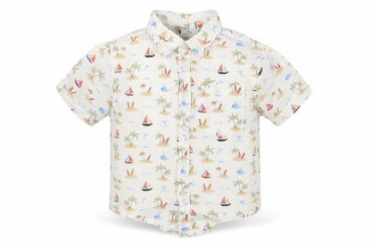 Front view of buttons & Thread boys’ white geometric cotton basic button-up, size 3, years collared button