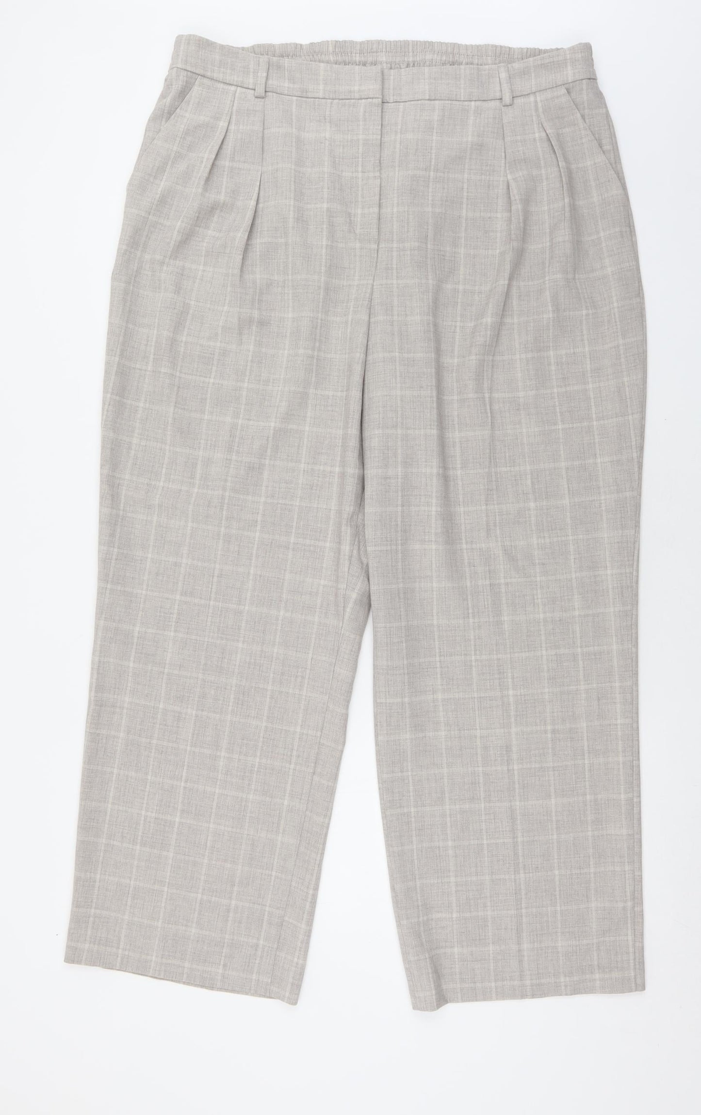 F&F Womens Grey Check Polyester Trousers  Size 20 L30 in Regular Hook & Eye