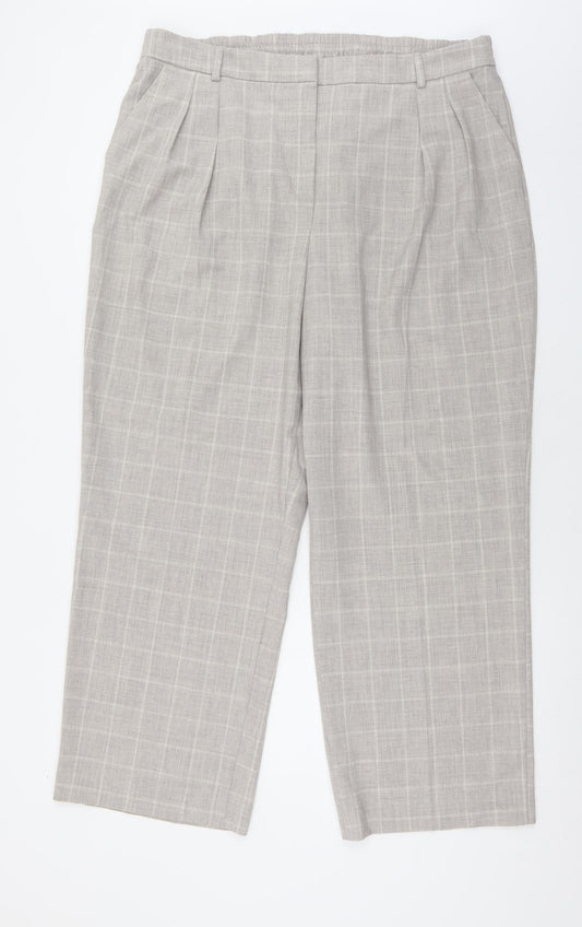 F&F Womens Grey Check Polyester Trousers  Size 20 L30 in Regular Hook & Eye
