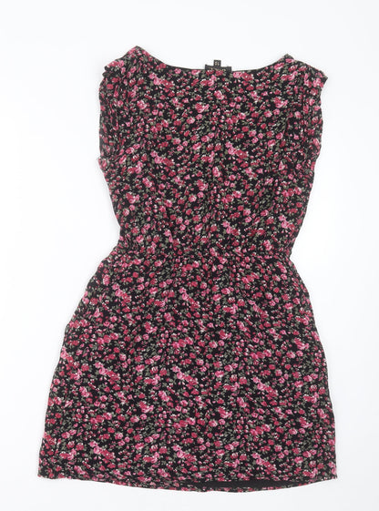 Tokyo Doll Womens Pink Floral Viscose A-Line  Size 10  Crew Neck Zip