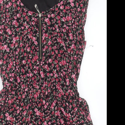 Tokyo Doll Womens Pink Floral Viscose A-Line  Size 10  Crew Neck Zip