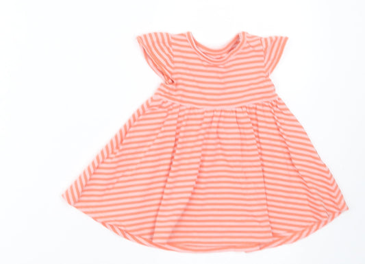 Marks and Spencer Girls Orange Striped Cotton A-Line  Size 0-3 Months  Crew Neck Pullover