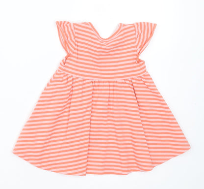 Marks and Spencer Girls Orange Striped Cotton A-Line  Size 0-3 Months  Crew Neck Pullover