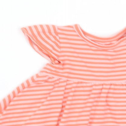 Marks and Spencer Girls Orange Striped Cotton A-Line  Size 0-3 Months  Crew Neck Pullover