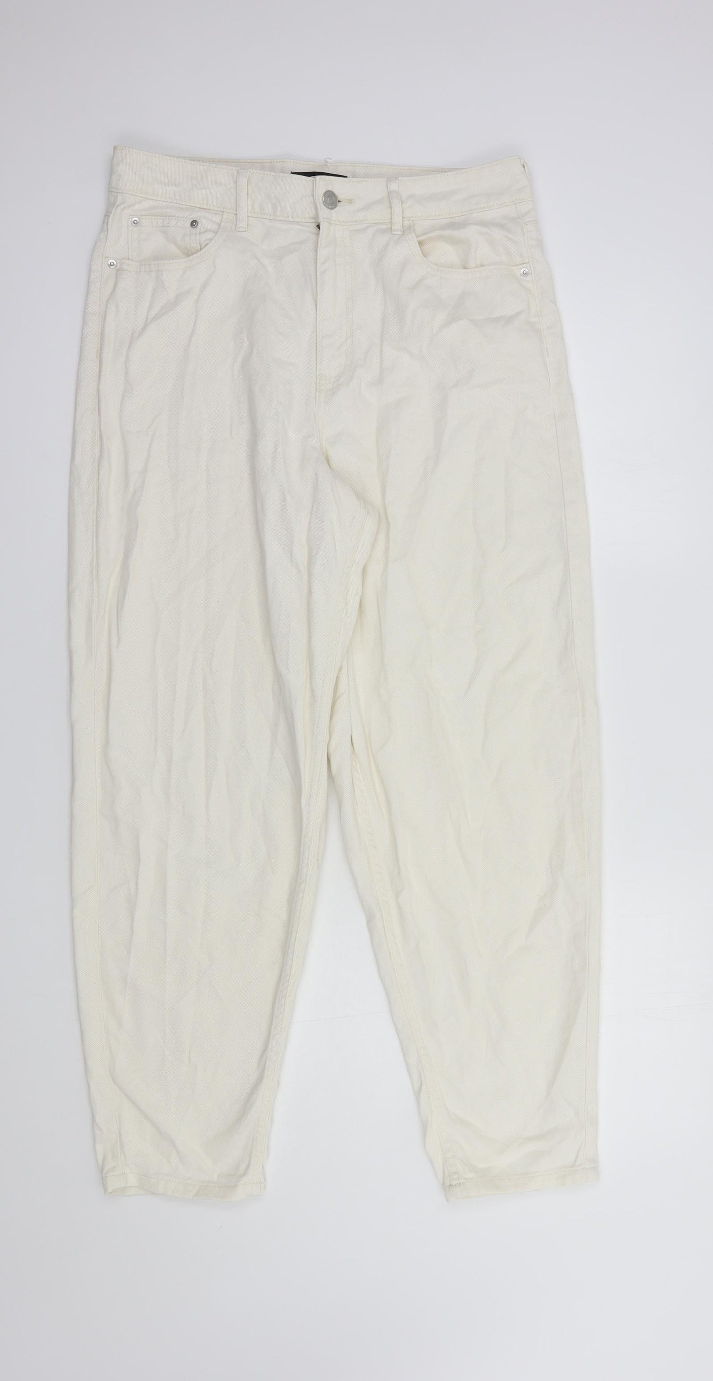 F&F Womens Ivory  Cotton Mom Jeans Size 10 L28 in Regular Button
