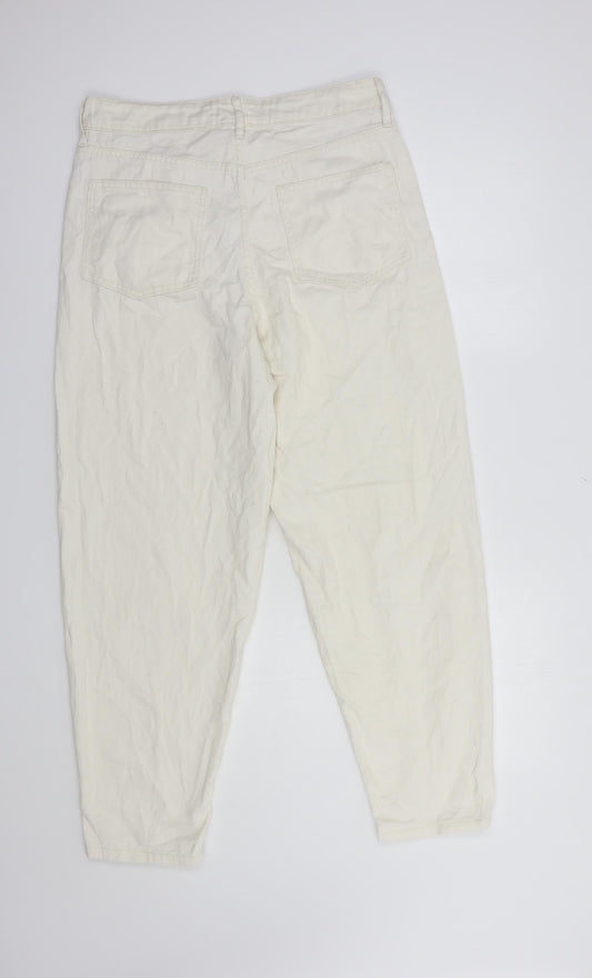 F&F Womens Ivory  Cotton Mom Jeans Size 10 L28 in Regular Button