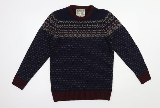 Matalan Mens Blue Crew Neck Geometric Acrylic Pullover Jumper Size S