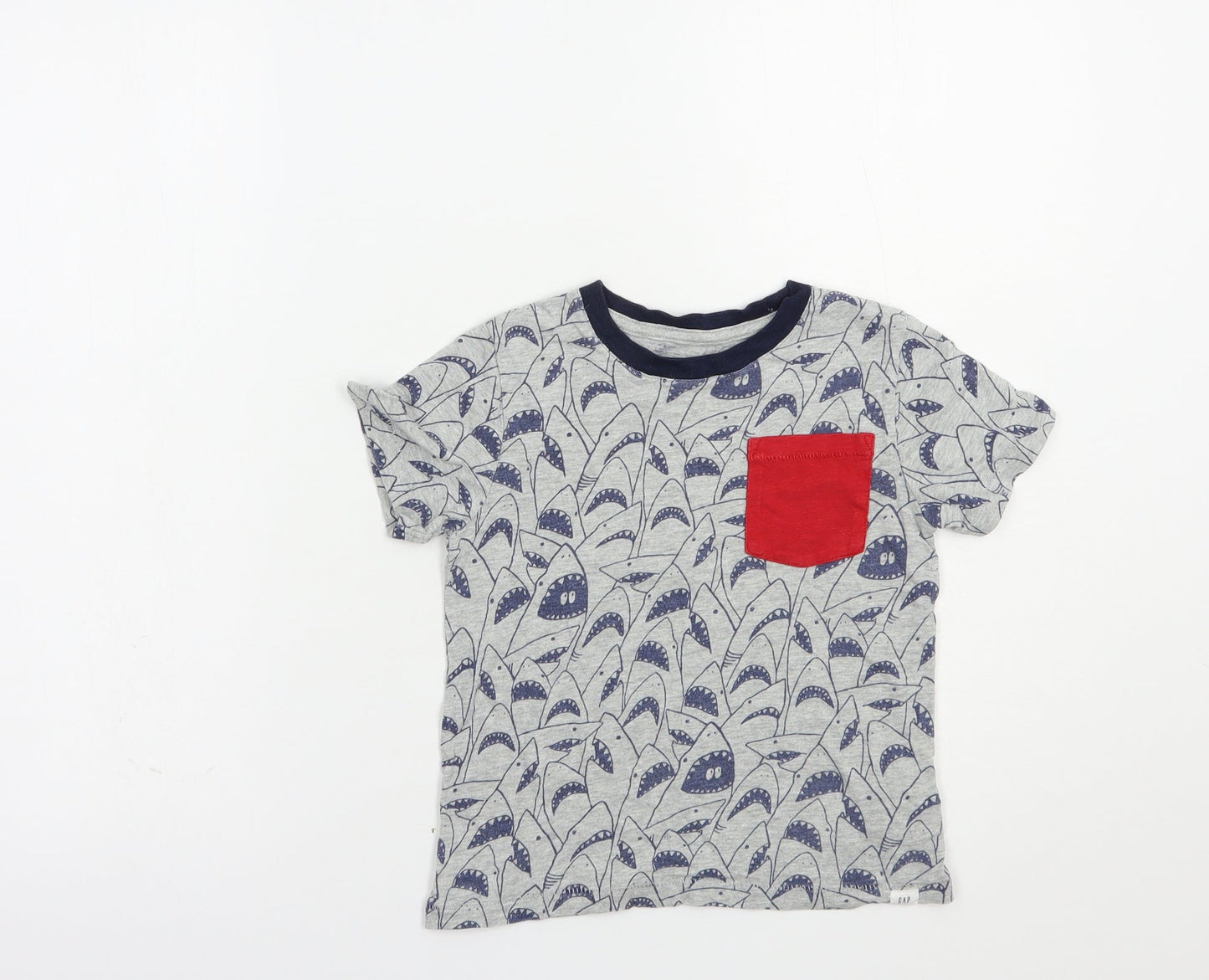 Gap Boys Grey Geometric Cotton Pullover T-Shirt Size 4 Years Crew Neck Pullover - Shark Print