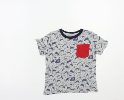 Gap Boys Grey Geometric Cotton Pullover T-Shirt Size 4 Years Crew Neck Pullover - Shark Print