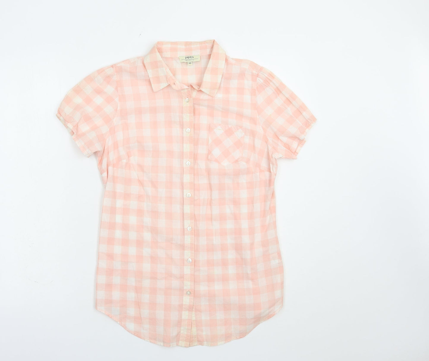 Papaya Womens Pink Check Cotton Basic Button-Up Size 10 Collared