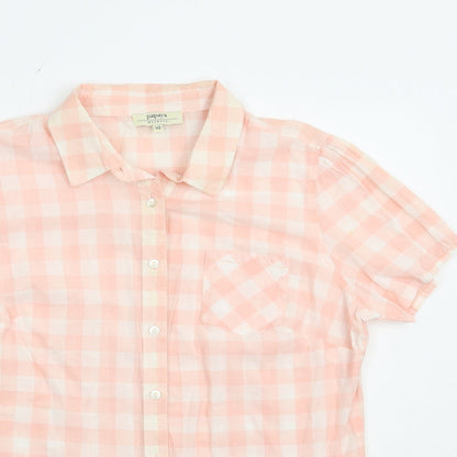 Papaya Womens Pink Check Cotton Basic Button-Up Size 10 Collared