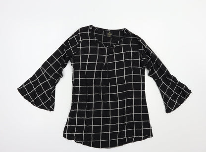 Additional front view of Diya women’s black check cotton basic blouse, size L, crew neck