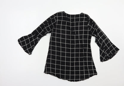 Back view of Diya women’s black check cotton basic blouse, size L, crew neck