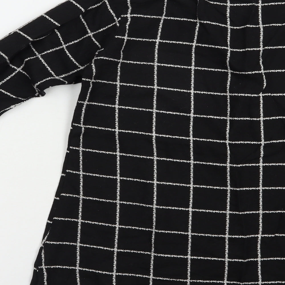 Brand and care label for Diya women’s black check cotton basic blouse, size L, crew neck