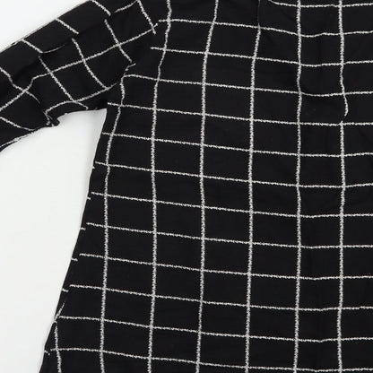 Brand and care label for Diya women’s black check cotton basic blouse, size L, crew neck