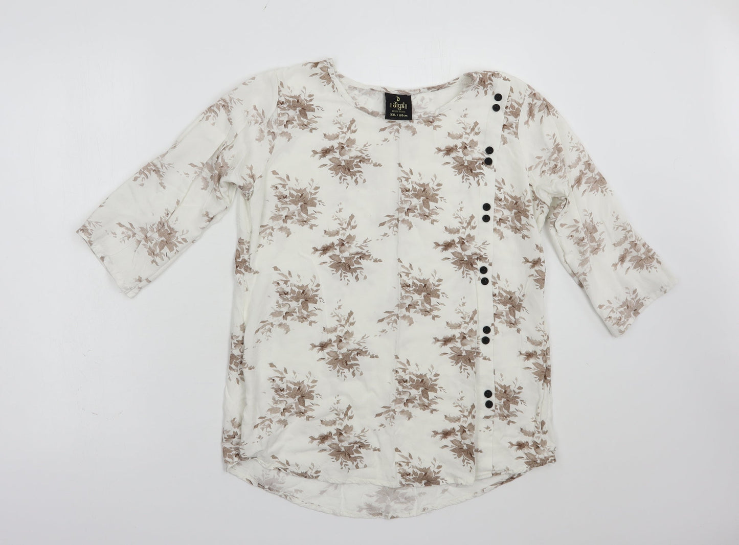 Diya Womens White Floral Cotton Basic Blouse Size XL Round Neck