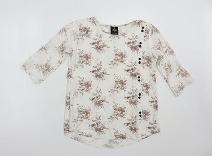 Diya Womens White Floral Cotton Basic Blouse Size XL Round Neck