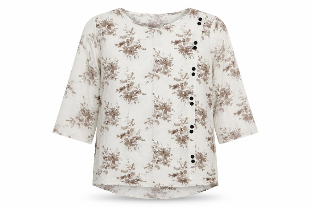 Front view of Diya women’s white floral cotton basic blouse, size XL, round neck