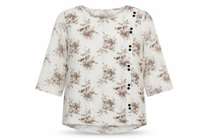 Front view of Diya women’s white floral cotton basic blouse, size XL, round neck