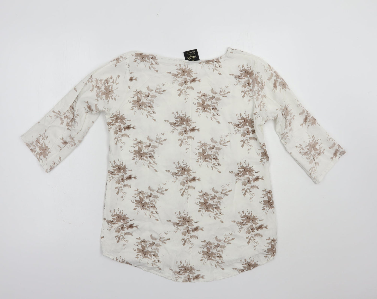 Diya Womens White Floral Cotton Basic Blouse Size XL Round Neck