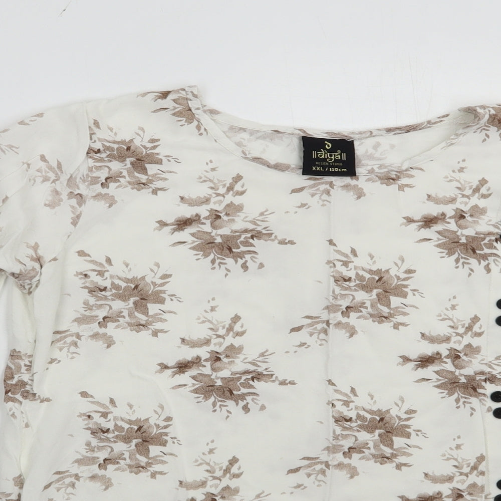 Diya Womens White Floral Cotton Basic Blouse Size XL Round Neck
