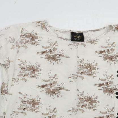 Diya Womens White Floral Cotton Basic Blouse Size XL Round Neck