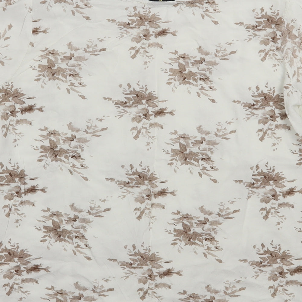 Diya Womens White Floral Cotton Basic Blouse Size XL Round Neck