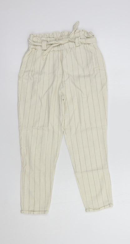 Dunnes Stores Girls Ivory Striped Cotton Chino Trousers Size 8 Years  Regular Tie