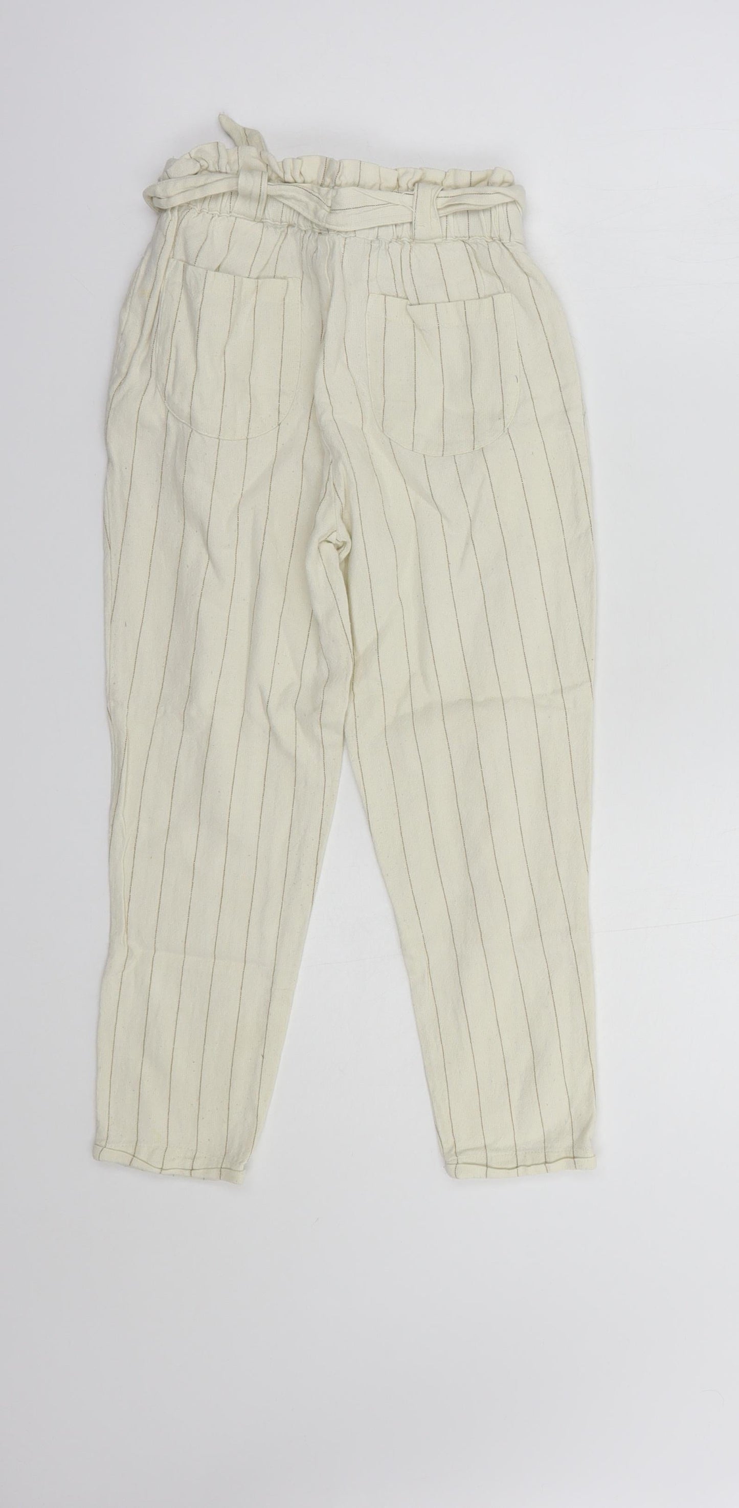 Dunnes Stores Girls Ivory Striped Cotton Chino Trousers Size 8 Years  Regular Tie
