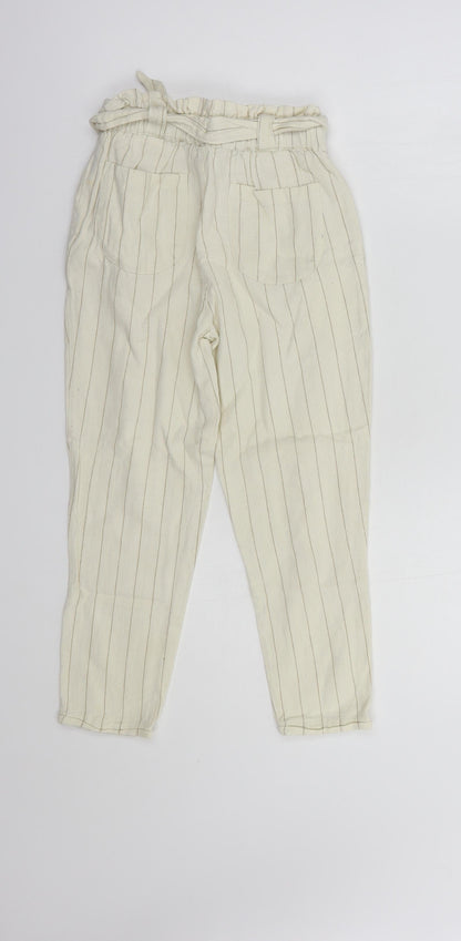 Dunnes Stores Girls Ivory Striped Cotton Chino Trousers Size 8 Years  Regular Tie