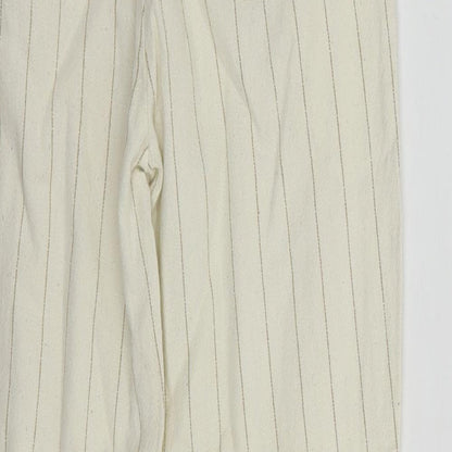 Dunnes Stores Girls Ivory Striped Cotton Chino Trousers Size 8 Years  Regular Tie