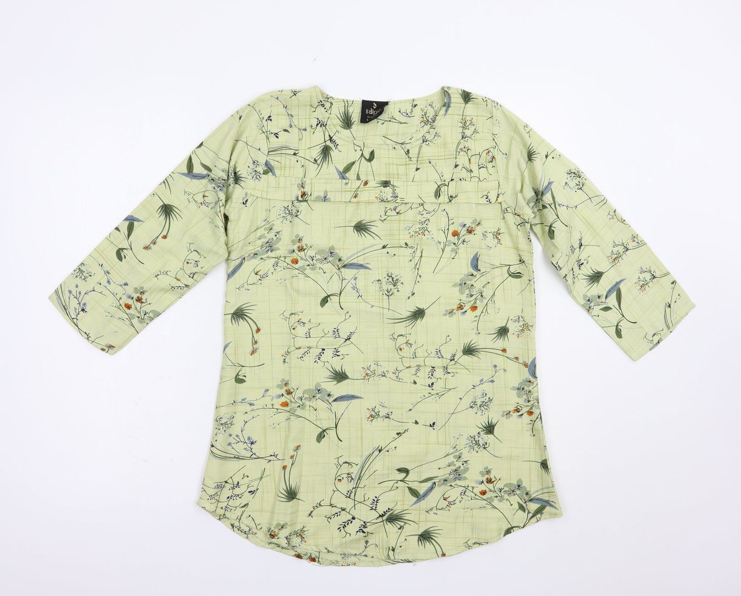 Diya Womens Green Floral Cotton Basic Blouse Size L Crew Neck