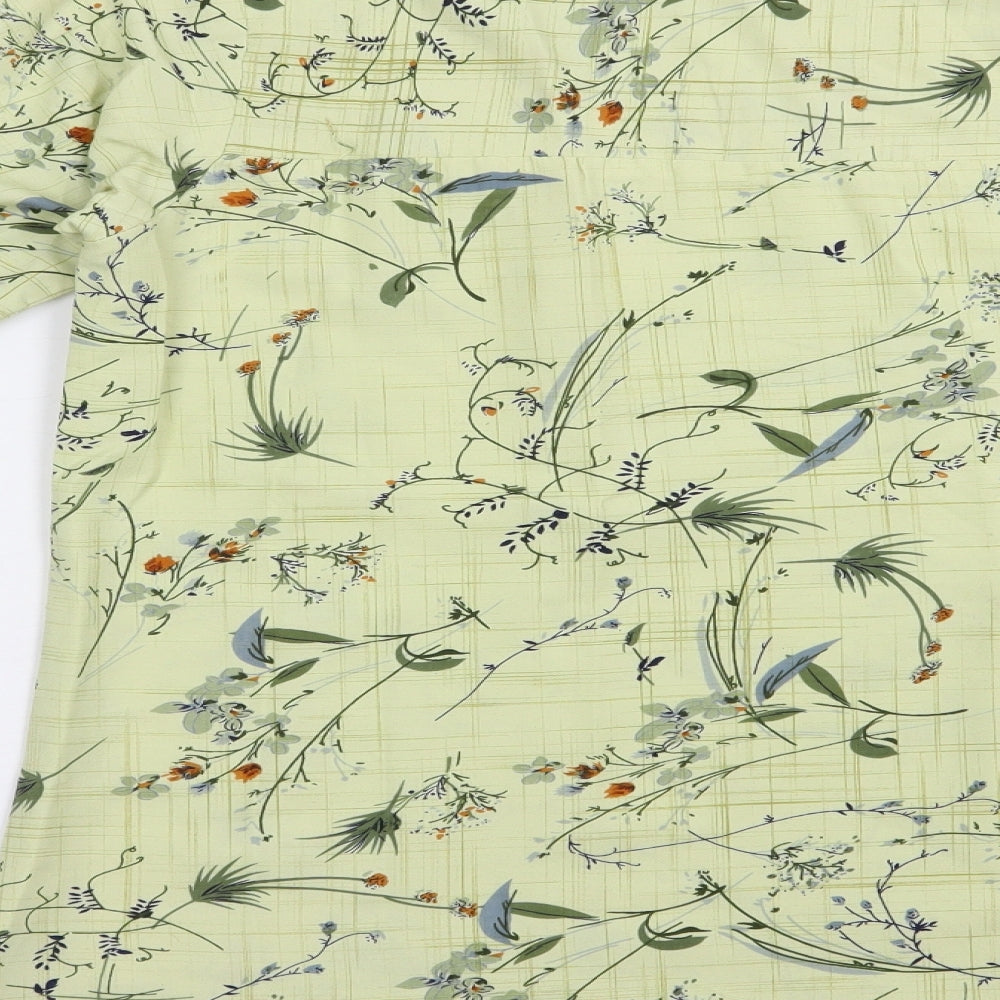 Diya Womens Green Floral Cotton Basic Blouse Size L Crew Neck