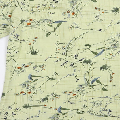 Diya Womens Green Floral Cotton Basic Blouse Size L Crew Neck