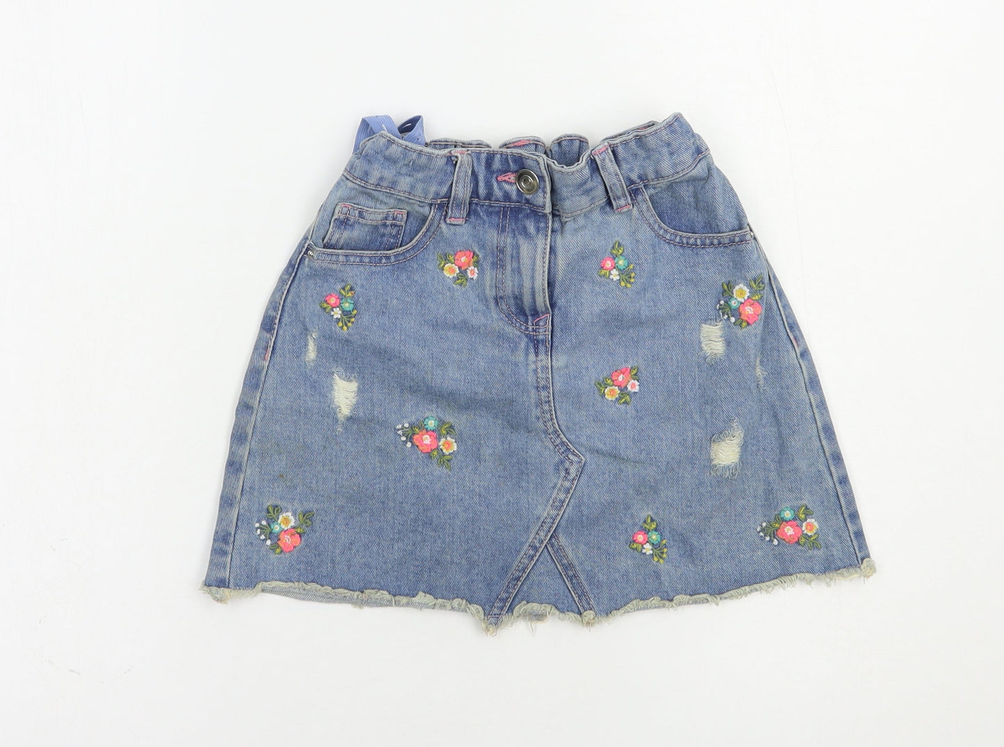 Matalan Girls Blue Floral Cotton Mini Skirt Size 9 Years  Regular Button