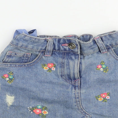 Matalan Girls Blue Floral Cotton Mini Skirt Size 9 Years  Regular Button