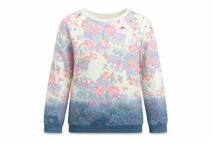 Front view of Topshop women’s multicoloured floral cotton pullover sweatshirt, size UK 8, pullover