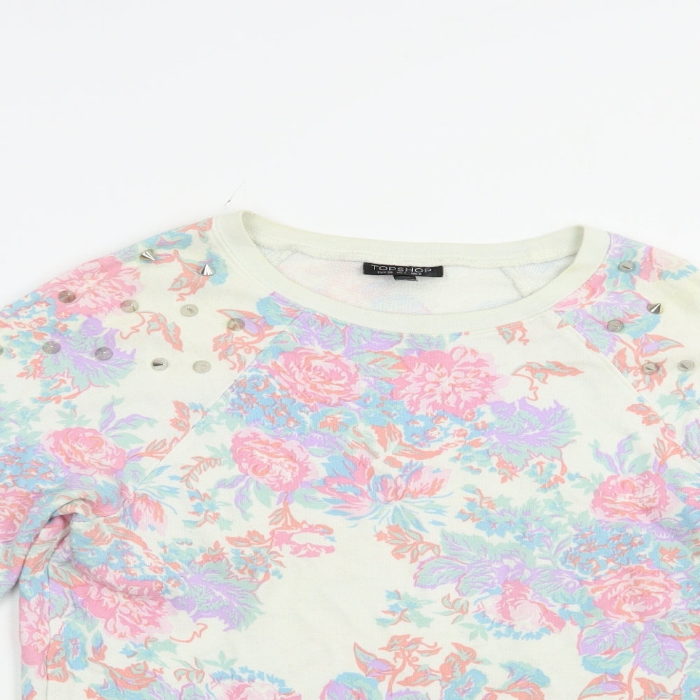 Topshop Womens Multicoloured Floral Cotton Pullover Sweatshirt Size 8  Pullover