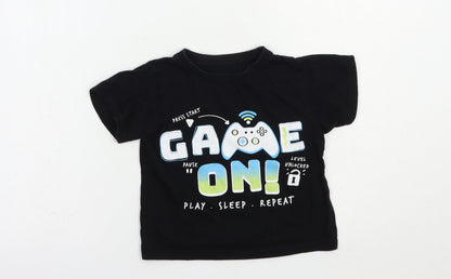 B&M Boys Black  Cotton Pullover T-Shirt Size 5 Years Crew Neck Pullover - Game On