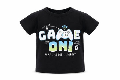 Front view of B&M boys’ black cotton pullover t-shirt, size 5, years crew neck pullover - game on