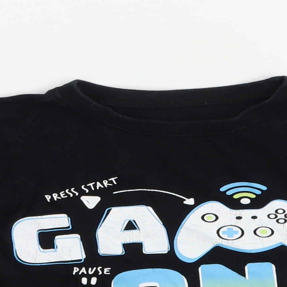 B&M Boys Black  Cotton Pullover T-Shirt Size 5 Years Crew Neck Pullover - Game On