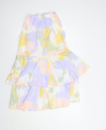 SheIn Womens Multicoloured Geometric Polyester Fit & Flare  Size L  Square Neck Zip